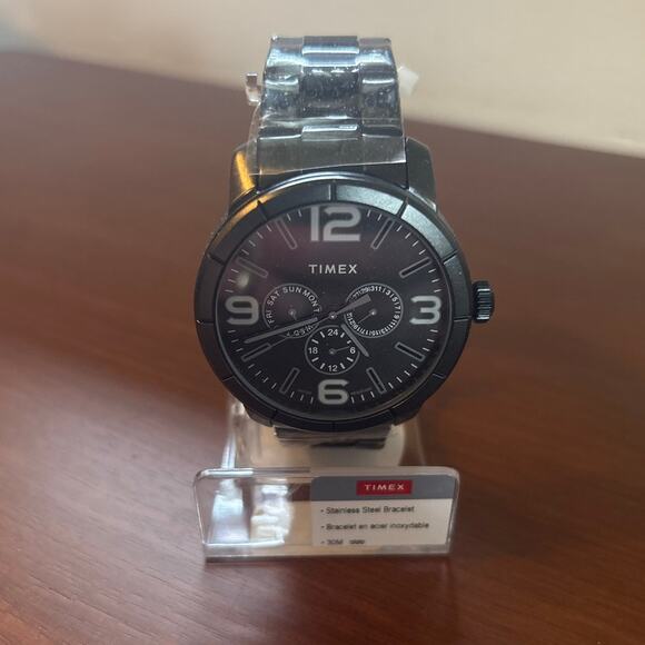 NIB Timex Mod 44mm Chronograph Watch Black Bracelet Dial Case Quartz Movement